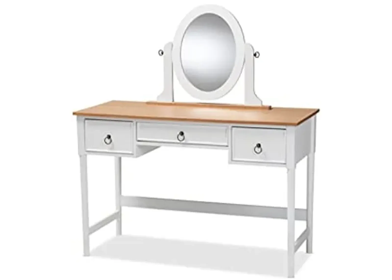 Baxton Studio Sylvie Classic and Traditional White 3-Drawer Wood Vanity Table with Mirror