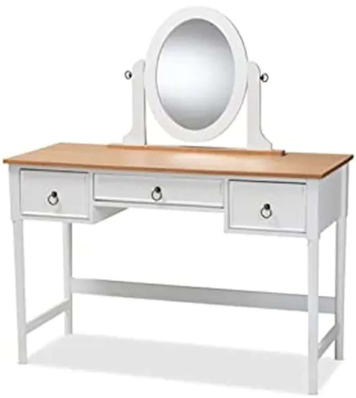 Baxton Studio Sylvie Classic and Traditional White 3-Drawer Wood Vanity Table with Mirror