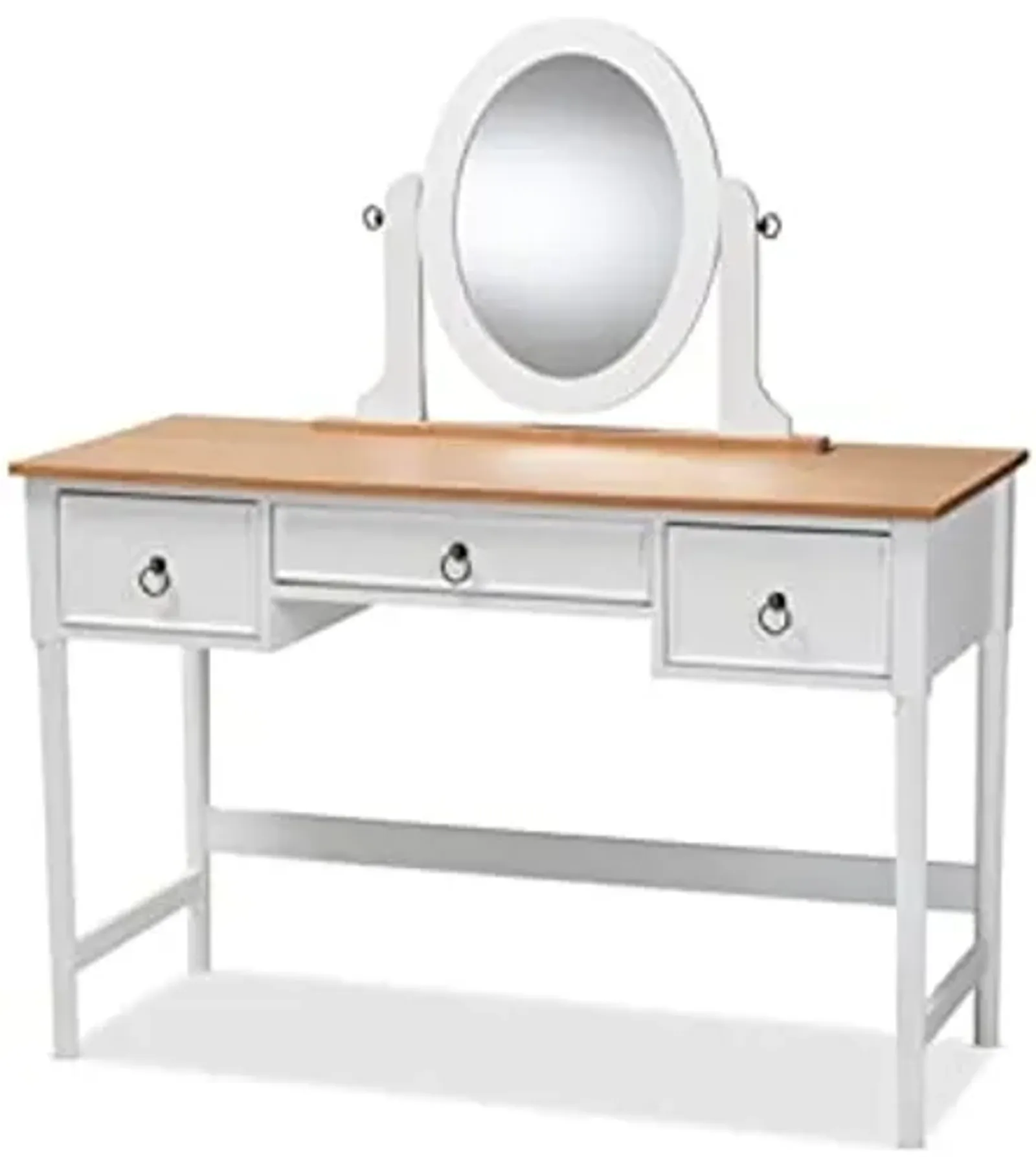 Baxton Studio Sylvie Classic and Traditional White 3-Drawer Wood Vanity Table with Mirror