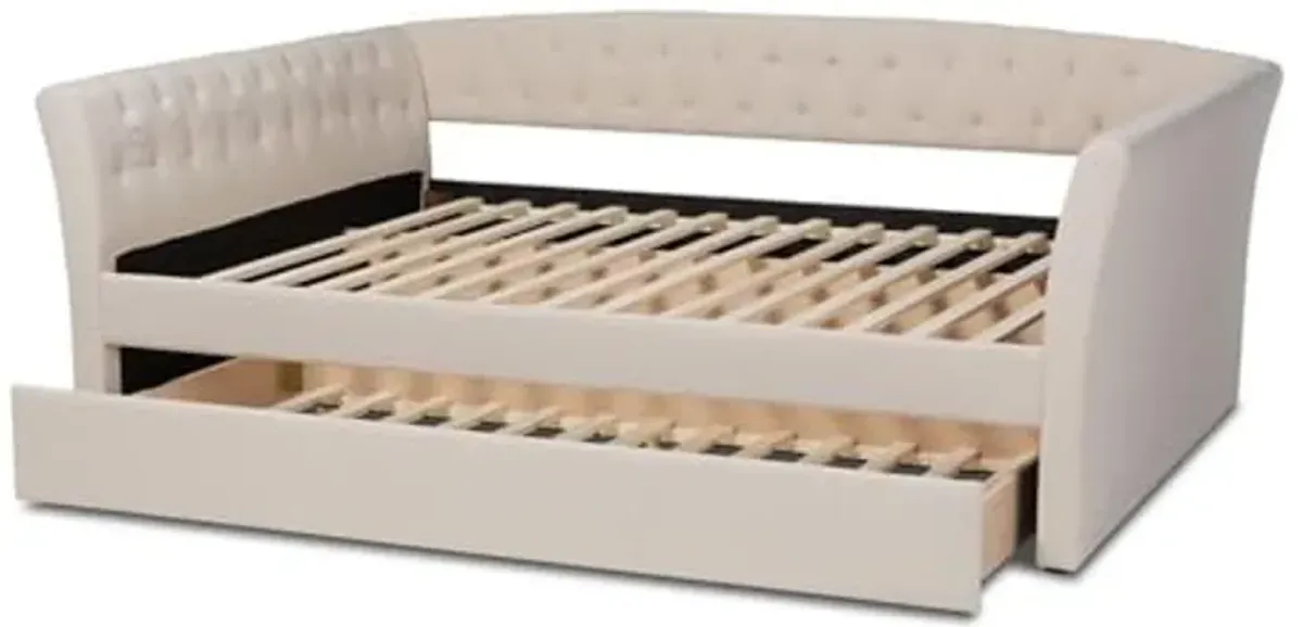 Baxton Studio Delora Modern and Contemporary Beige Fabric Upholstered Queen Size Daybed with Roll-Out Trundle Bed