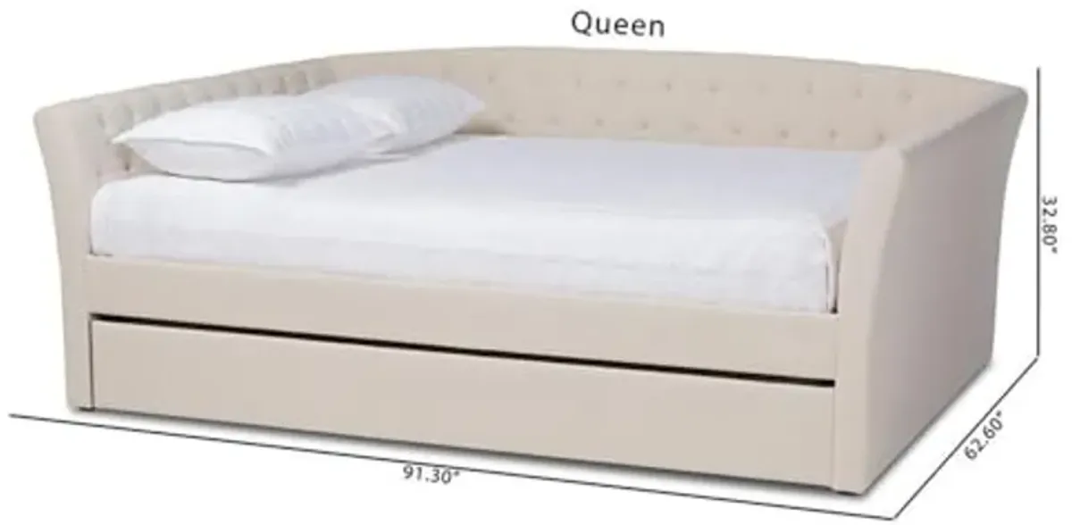 Baxton Studio Delora Modern and Contemporary Beige Fabric Upholstered Queen Size Daybed with Roll-Out Trundle Bed