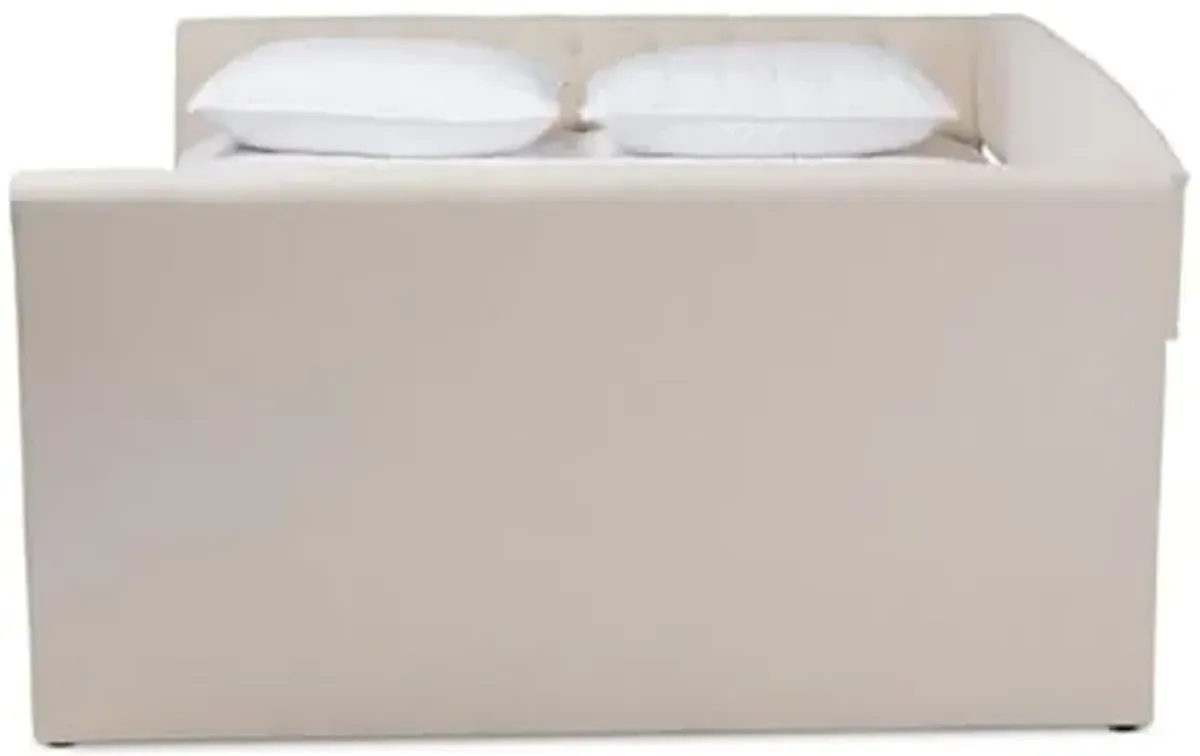 Baxton Studio Delora Modern and Contemporary Beige Fabric Upholstered Queen Size Daybed with Roll-Out Trundle Bed