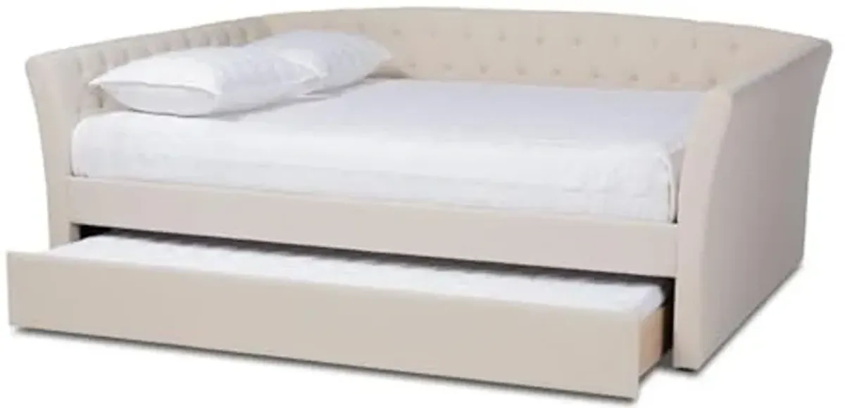 Baxton Studio Delora Modern and Contemporary Beige Fabric Upholstered Queen Size Daybed with Roll-Out Trundle Bed