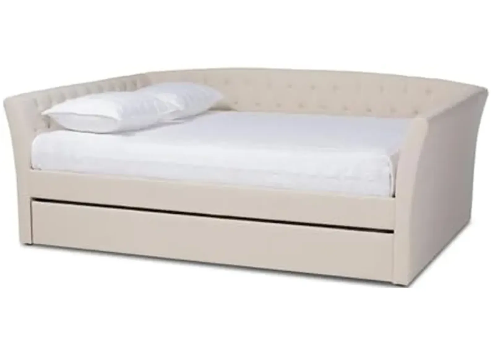 Baxton Studio Delora Modern and Contemporary Beige Fabric Upholstered Queen Size Daybed with Roll-Out Trundle Bed