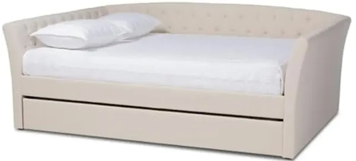 Baxton Studio Delora Modern and Contemporary Beige Fabric Upholstered Queen Size Daybed with Roll-Out Trundle Bed