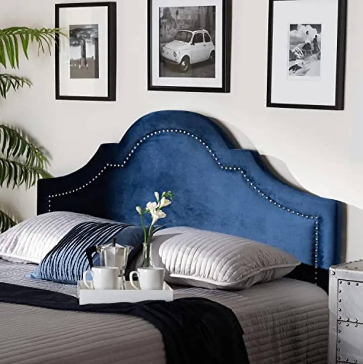 Baxton Studio Rita Modern and Contemporary Navy Blue Velvet Fabric Upholstered Full Size Headboard