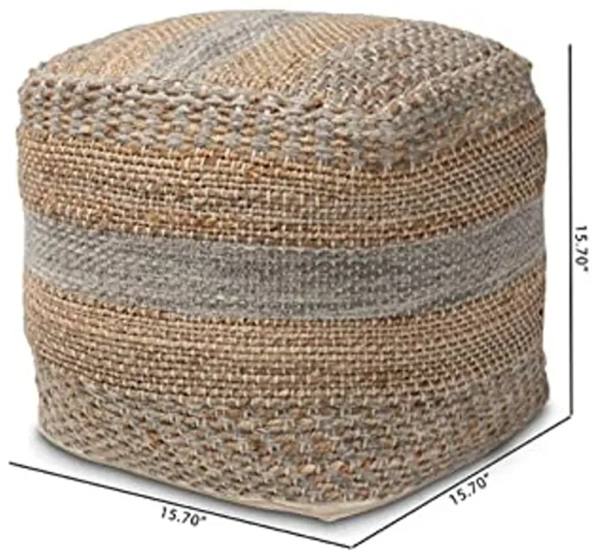 Baxton Studio Grange Moroccan Inspired Natural and Grey Handwoven Hemp Pouf Ottoman