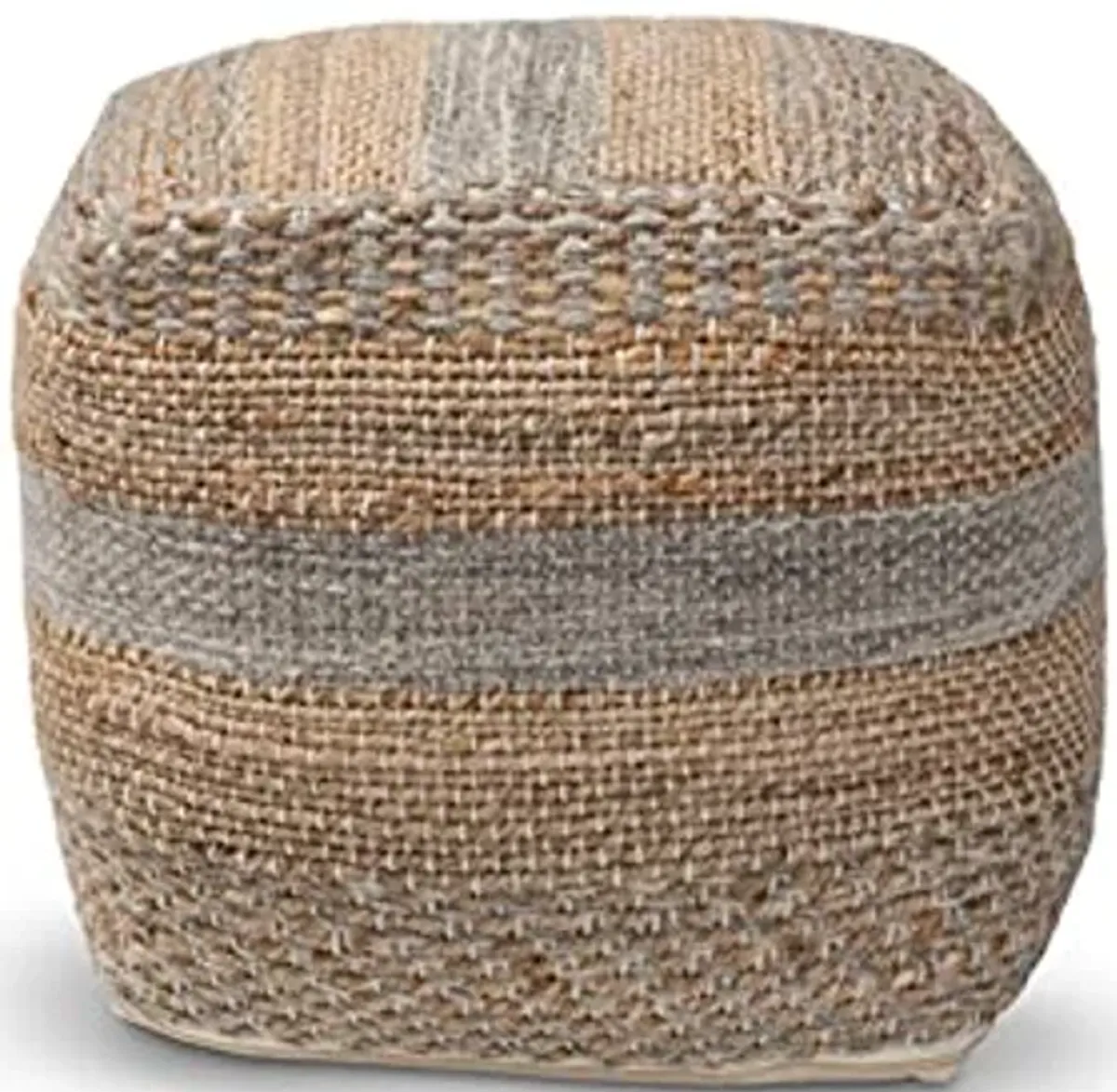 Baxton Studio Grange Moroccan Inspired Natural and Grey Handwoven Hemp Pouf Ottoman