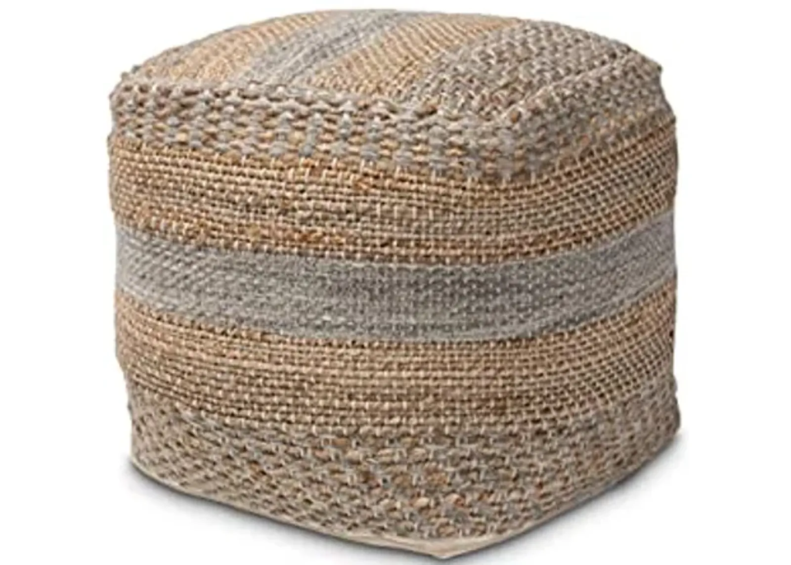 Baxton Studio Grange Moroccan Inspired Natural and Grey Handwoven Hemp Pouf Ottoman