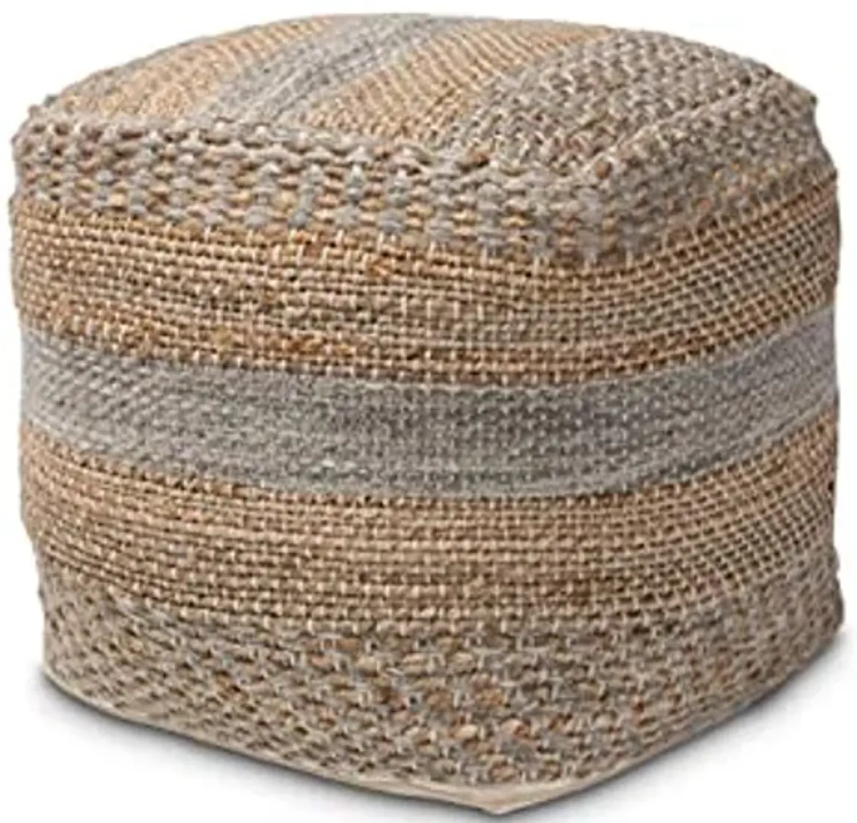 Baxton Studio Grange Moroccan Inspired Natural and Grey Handwoven Hemp Pouf Ottoman