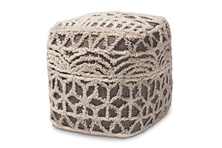 Baxton Studio Avery Moroccan Inspired Beige and Brown Handwoven Cotton Pouf Ottoman