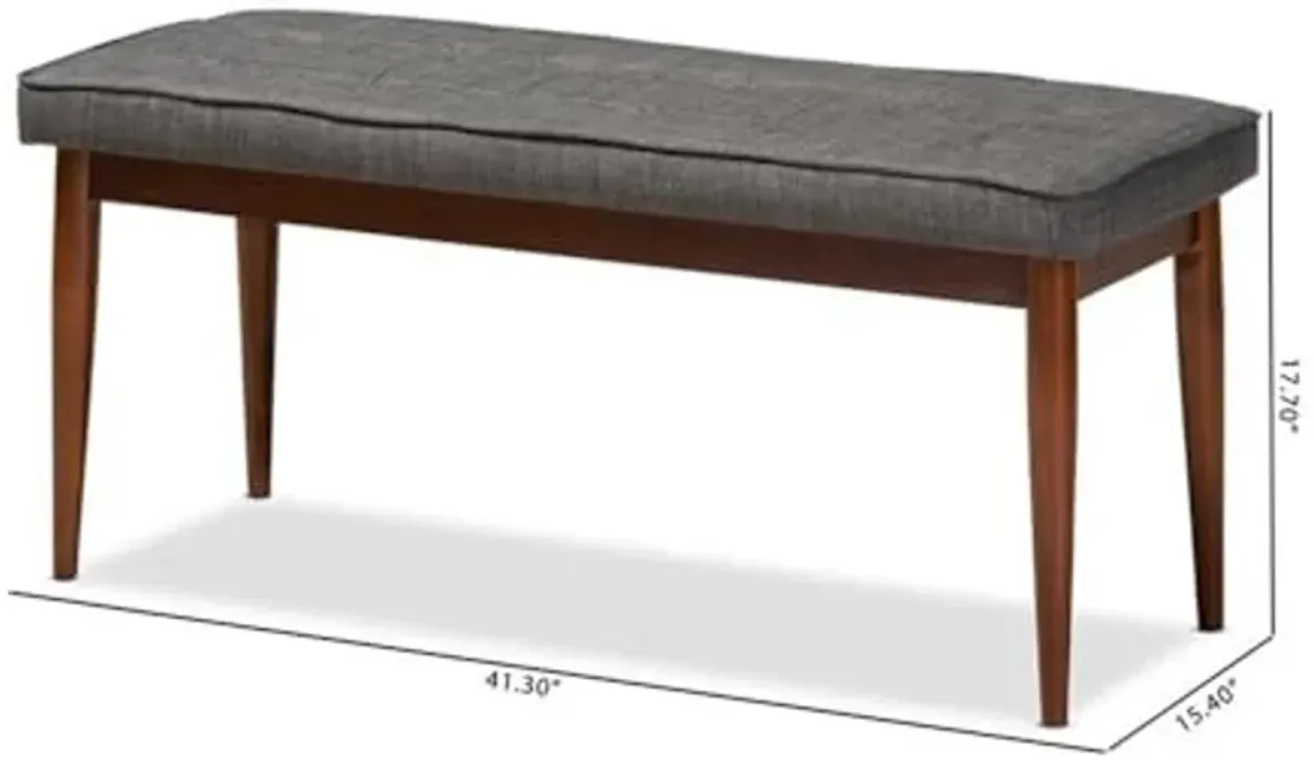 Baxton Studio Itami Mid-Century Modern Dark Grey Fabric Upholstered Medium Oak Finished Wood Dining Bench