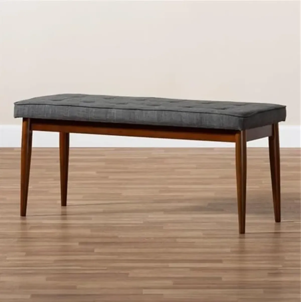 Baxton Studio Itami Mid-Century Modern Dark Grey Fabric Upholstered Medium Oak Finished Wood Dining Bench