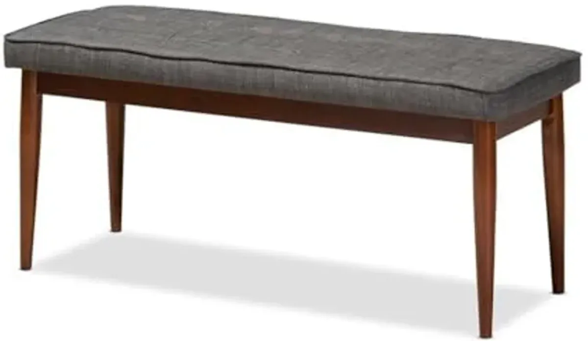 Baxton Studio Itami Mid-Century Modern Dark Grey Fabric Upholstered Medium Oak Finished Wood Dining Bench