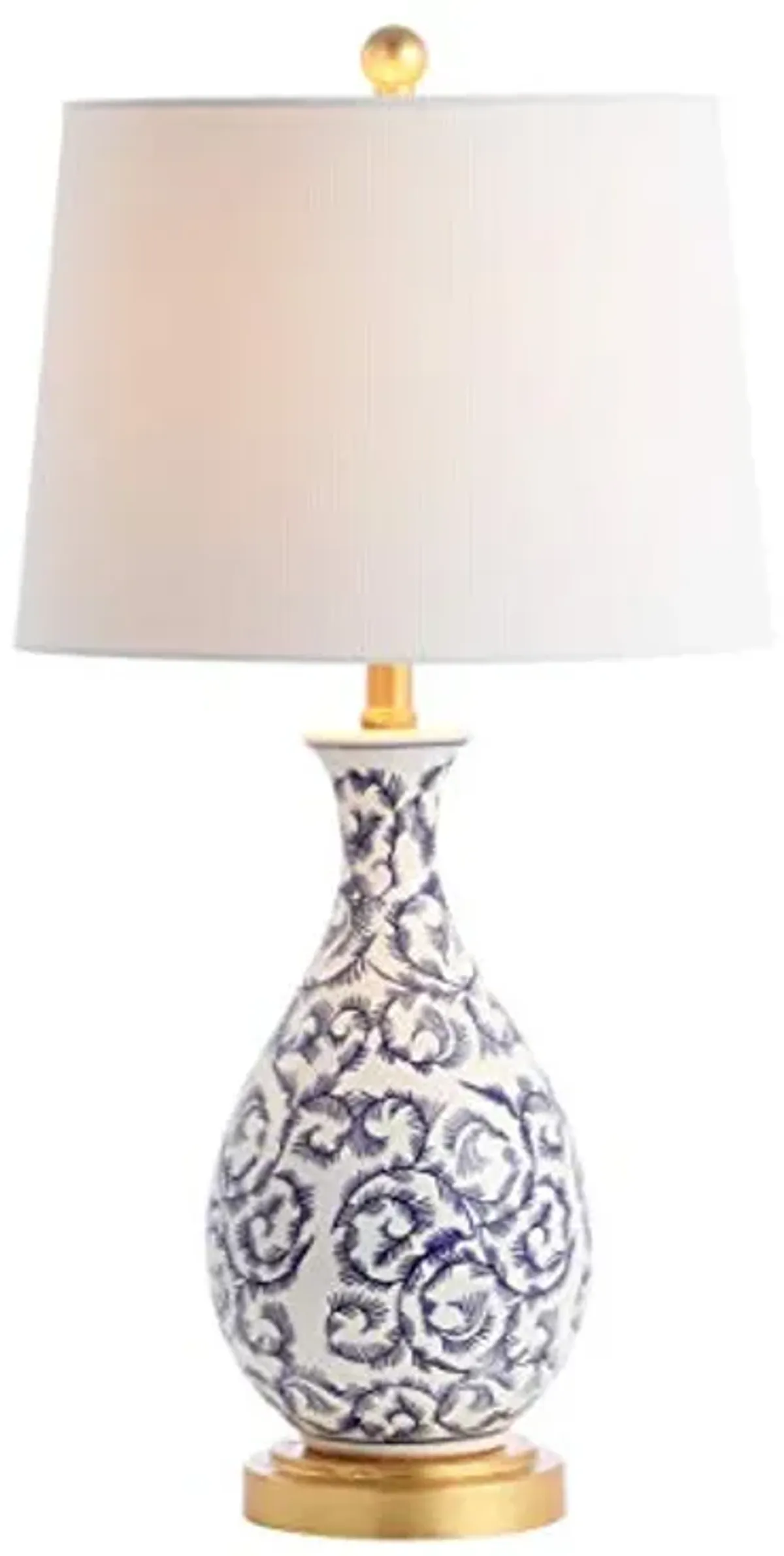 SAFAVIEH Lighting Collection Avi Scroll Blue/ White 28-inch Bedroom Living Room Home Office Desk Nightstand Table Lamp Set of 2 (LED Bulbs Included)