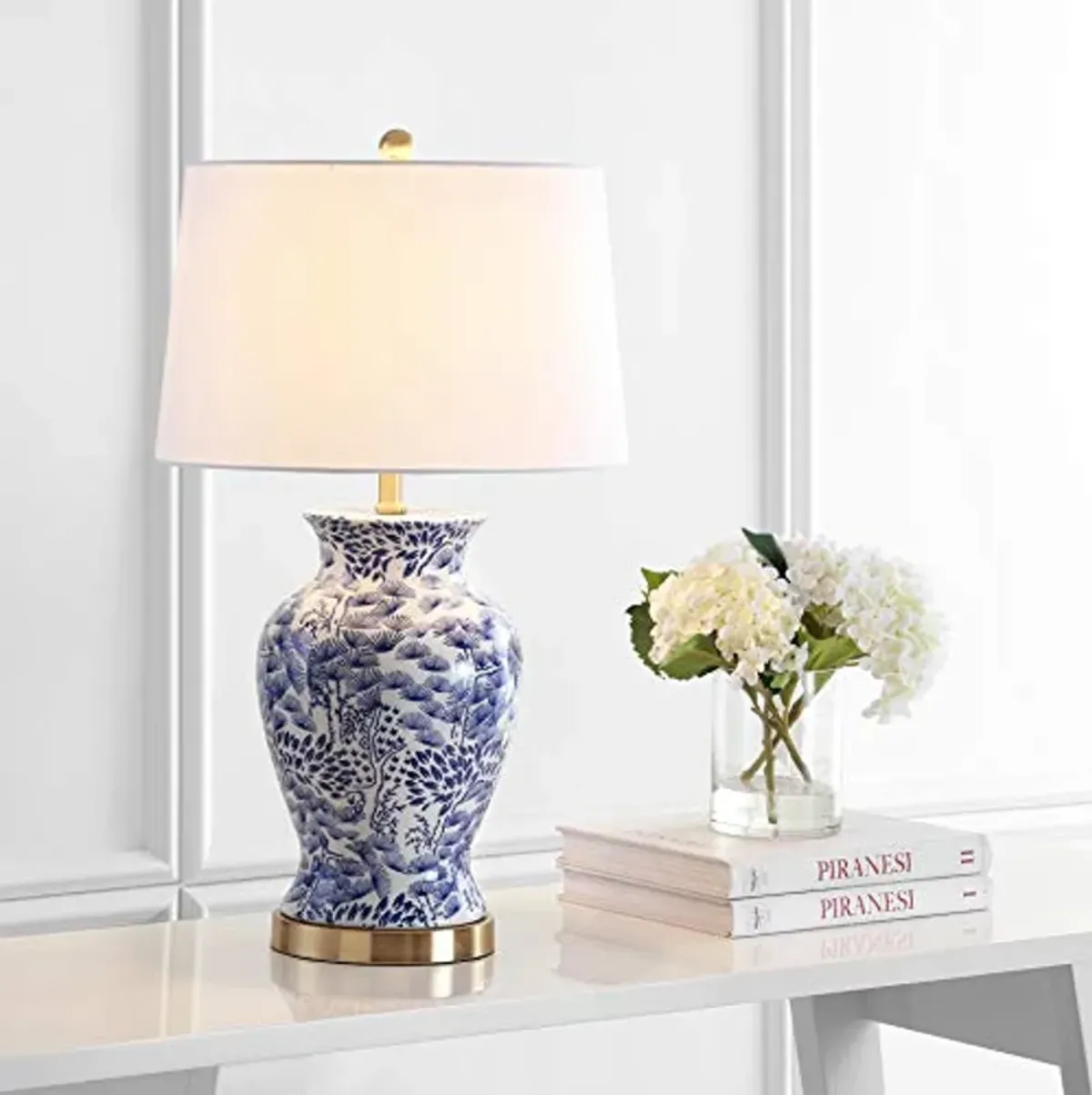 SAFAVIEH Lighting Collection Alona Blue/ White Chinoiserie 28-inch Bedroom Living Room Home Office Desk Nightstand Table Lamp Set of 2 (LED Bulbs Included)