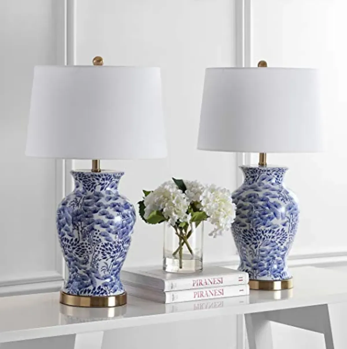 SAFAVIEH Lighting Collection Alona Blue/ White Chinoiserie 28-inch Bedroom Living Room Home Office Desk Nightstand Table Lamp Set of 2 (LED Bulbs Included)