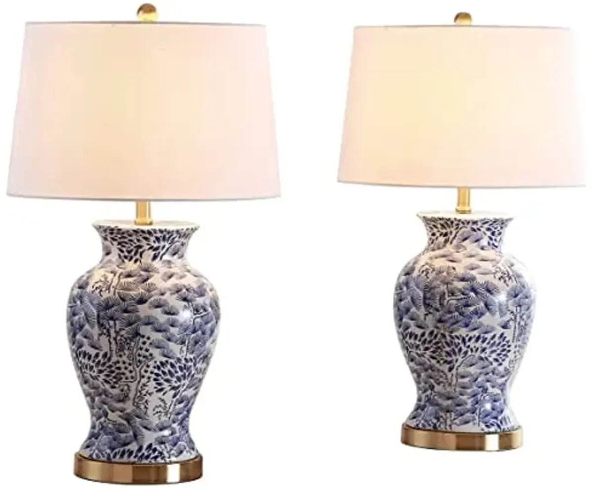 SAFAVIEH Lighting Collection Alona Blue/ White Chinoiserie 28-inch Bedroom Living Room Home Office Desk Nightstand Table Lamp Set of 2 (LED Bulbs Included)