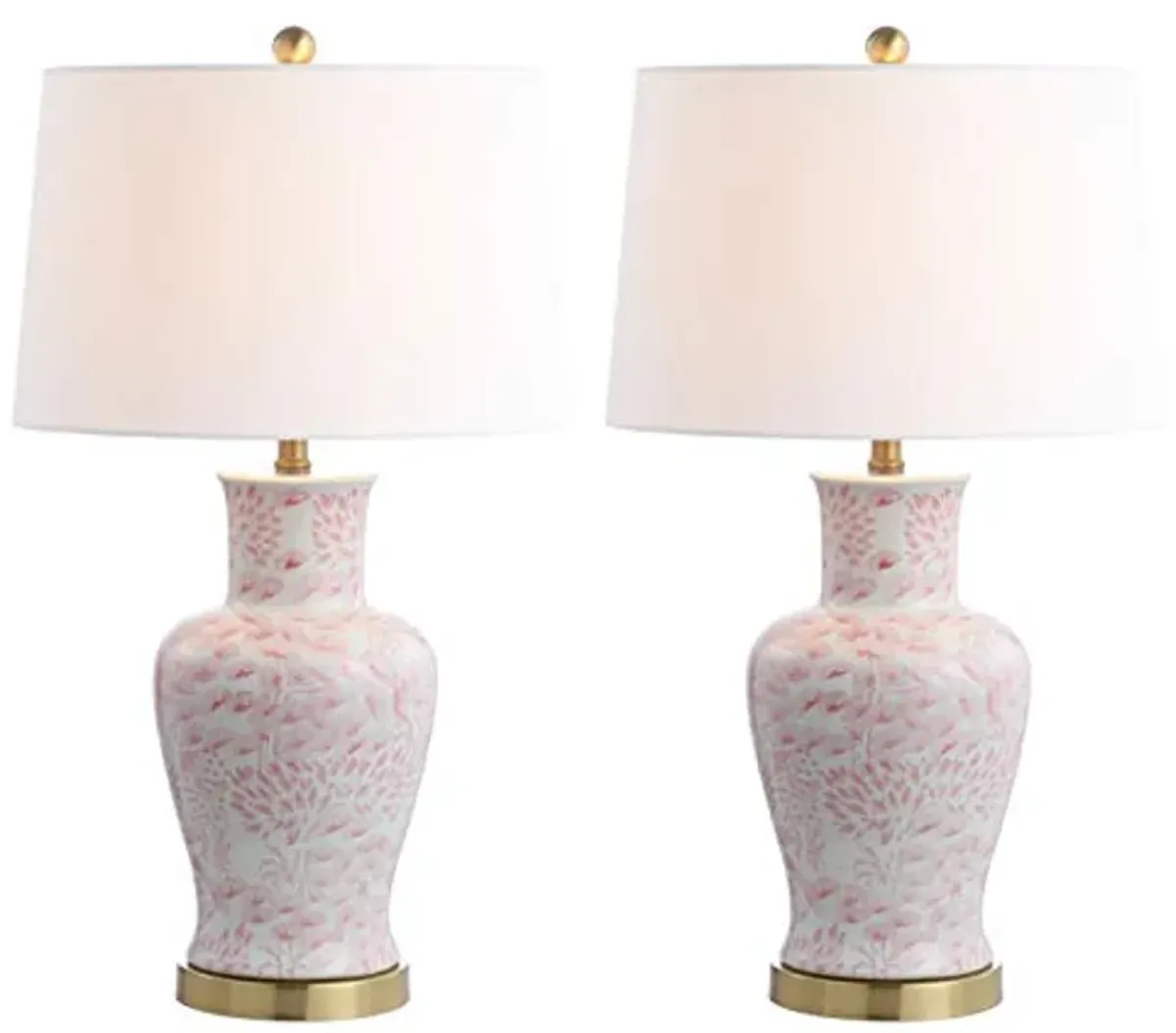 SAFAVIEH Lighting Collection Calli Pink/ White Chinoiserie 28-inch Bedroom Living Room Home Office Desk Nightstand Table Lamp Set of 2 (LED Bulbs Included)