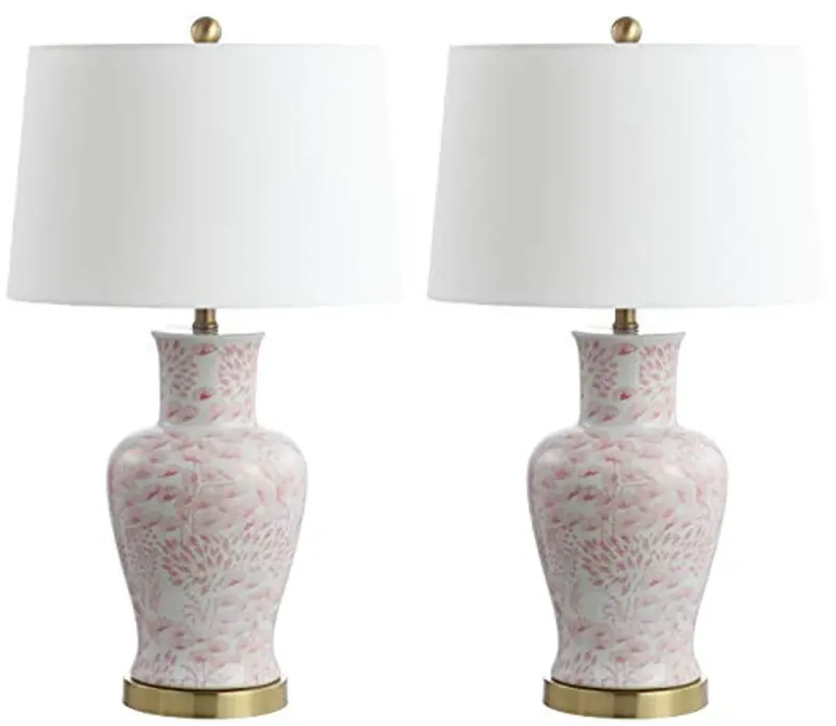 SAFAVIEH Lighting Collection Calli Pink/ White Chinoiserie 28-inch Bedroom Living Room Home Office Desk Nightstand Table Lamp Set of 2 (LED Bulbs Included)