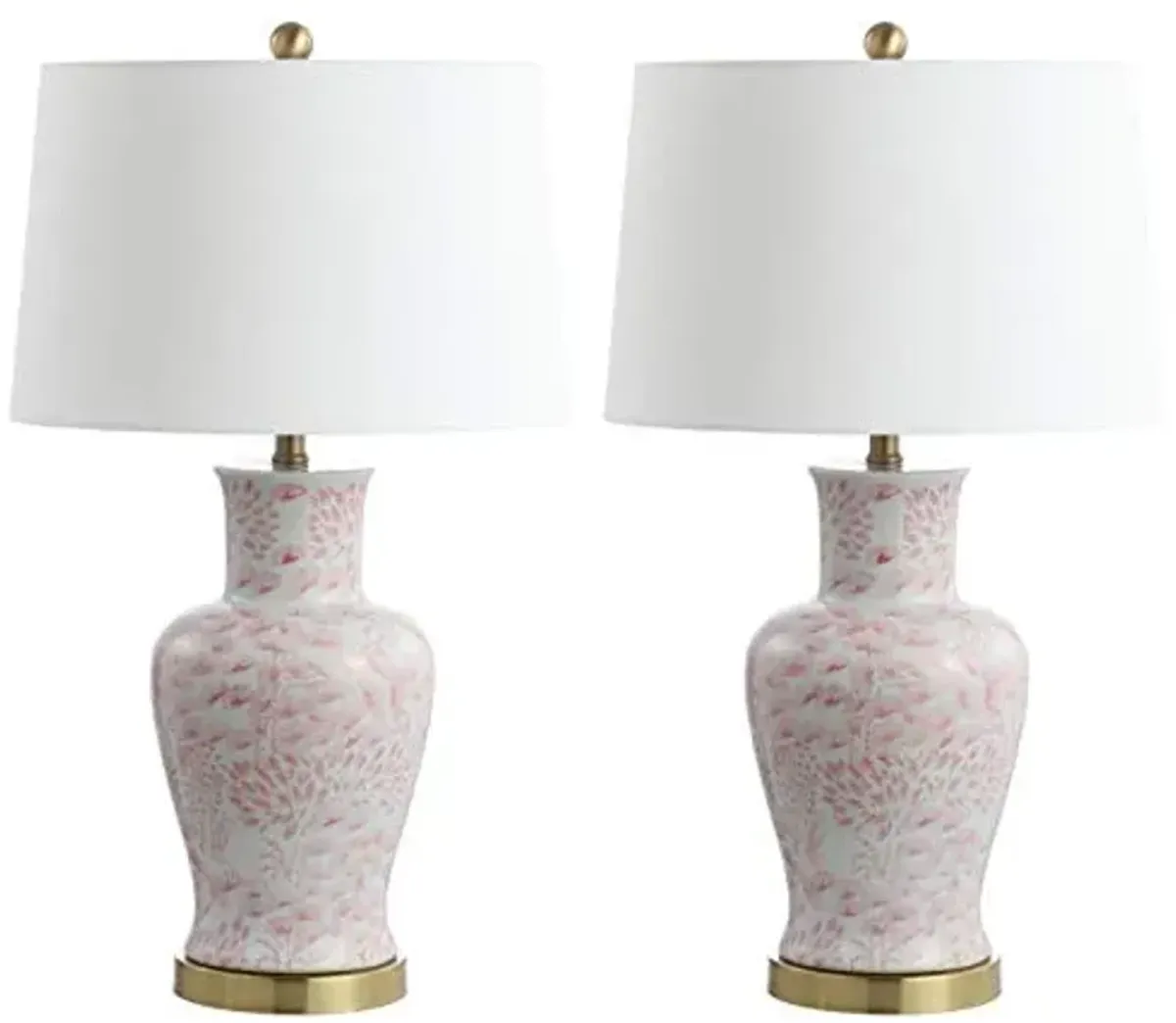 SAFAVIEH Lighting Collection Calli Pink/ White Chinoiserie 28-inch Bedroom Living Room Home Office Desk Nightstand Table Lamp Set of 2 (LED Bulbs Included)