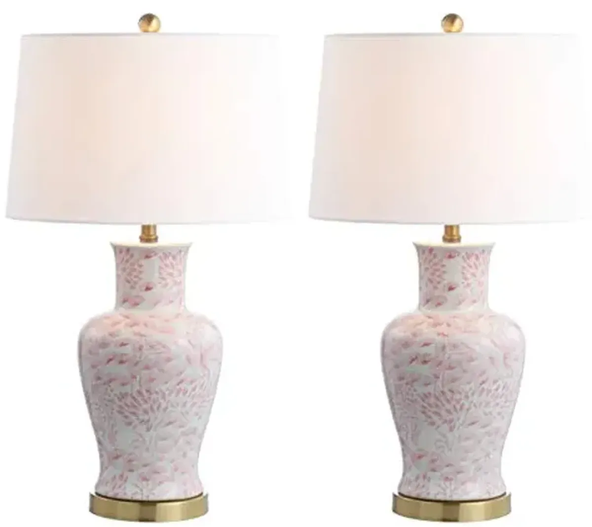 SAFAVIEH Lighting Collection Calli Pink/ White Chinoiserie 28-inch Bedroom Living Room Home Office Desk Nightstand Table Lamp Set of 2 (LED Bulbs Included)