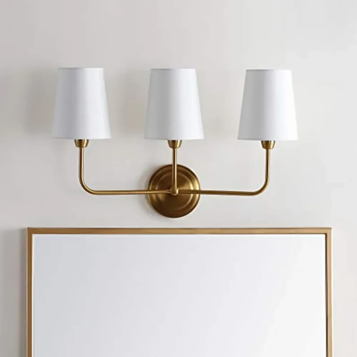 SAFAVIEH SCN4016A Sawyer Brass Gold 3-Light Wall (LED Bulbs Included) Sconce, White