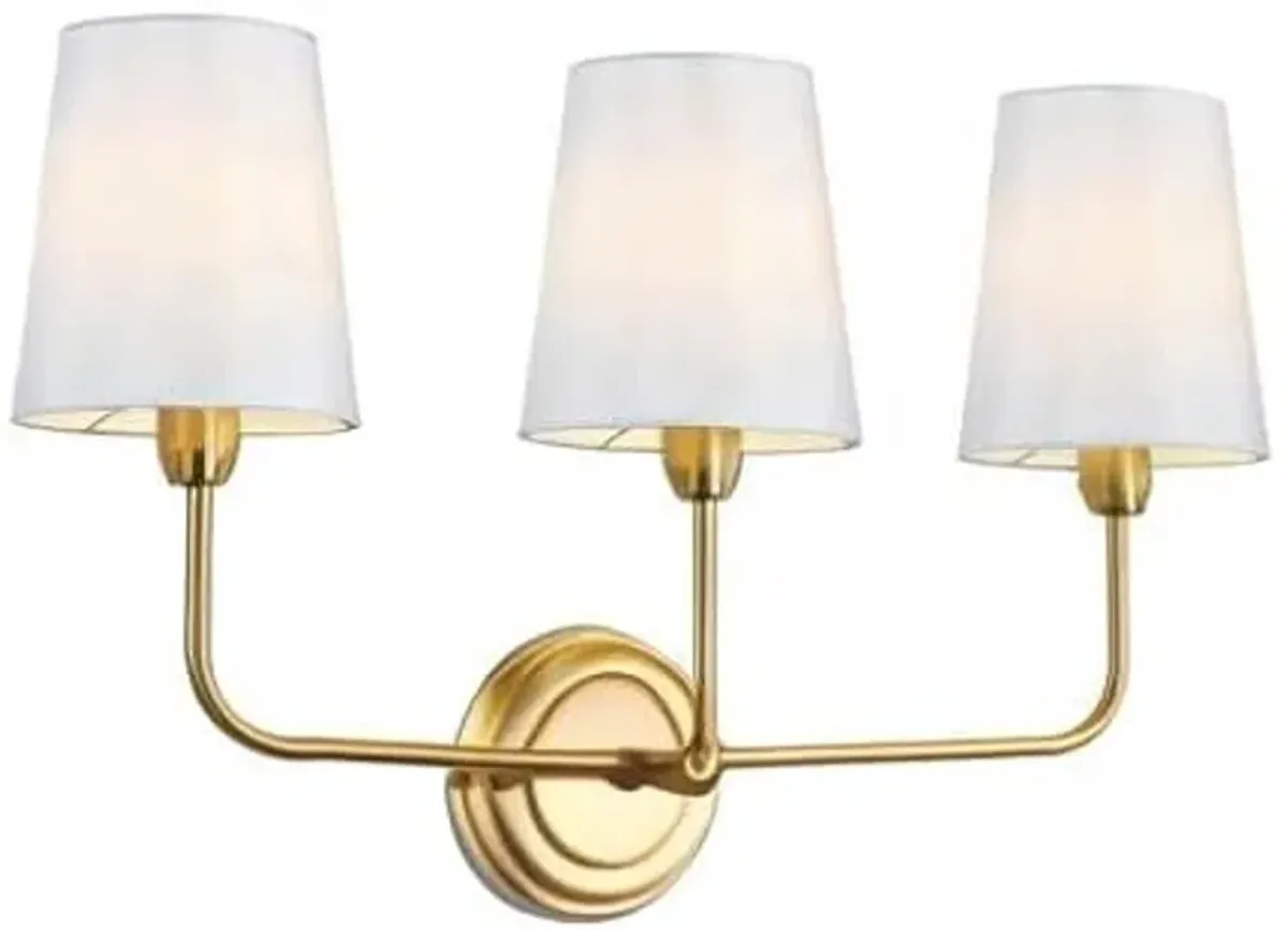 SAFAVIEH SCN4016A Sawyer Brass Gold 3-Light Wall (LED Bulbs Included) Sconce, White