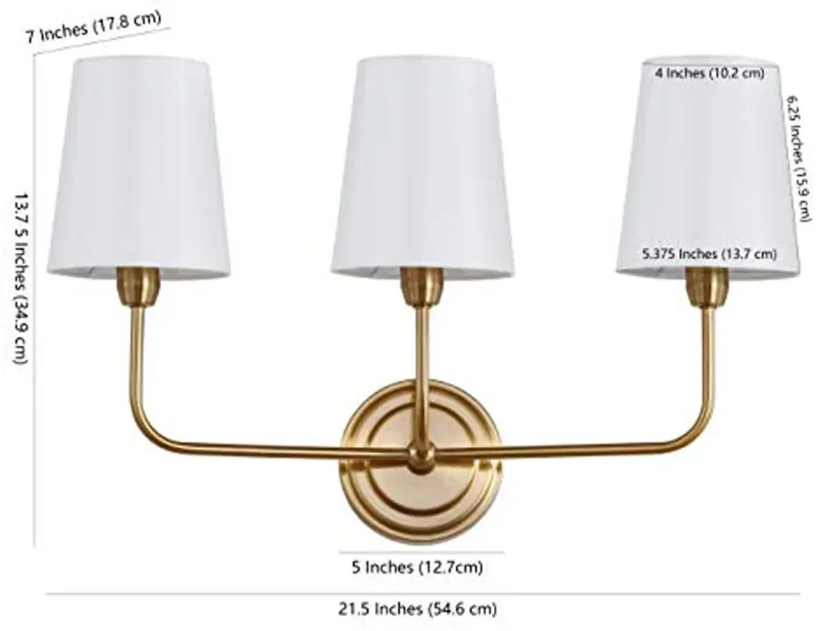 SAFAVIEH SCN4016A Sawyer Brass Gold 3-Light Wall (LED Bulbs Included) Sconce, White