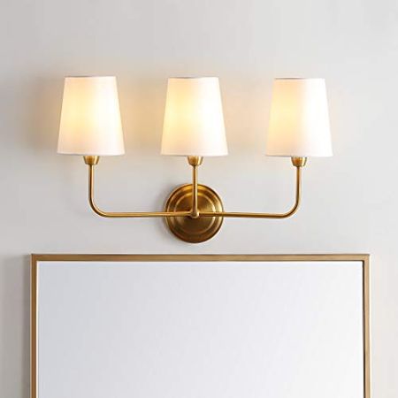 Safavieh SCN4016A Sawyer Brass Gold 3-Light Wall (LED Bulbs Included) Sconce, White
