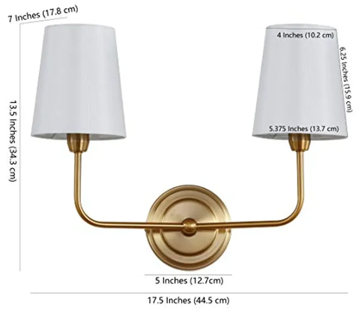 SAFAVIEH SCN4015A Ezra Brass Gold 2-Light Wall (LED Bulbs Included) Sconce, White