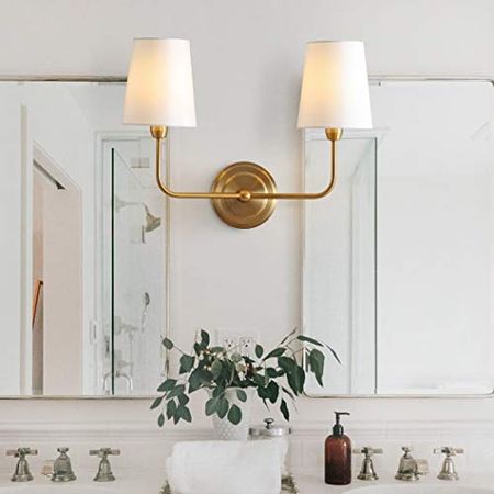 Safavieh SCN4015A Ezra Brass Gold 2-Light Wall (LED Bulbs Included) Sconce, White