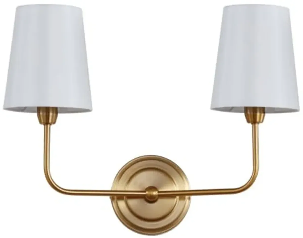 SAFAVIEH SCN4015A Ezra Brass Gold 2-Light Wall (LED Bulbs Included) Sconce, White