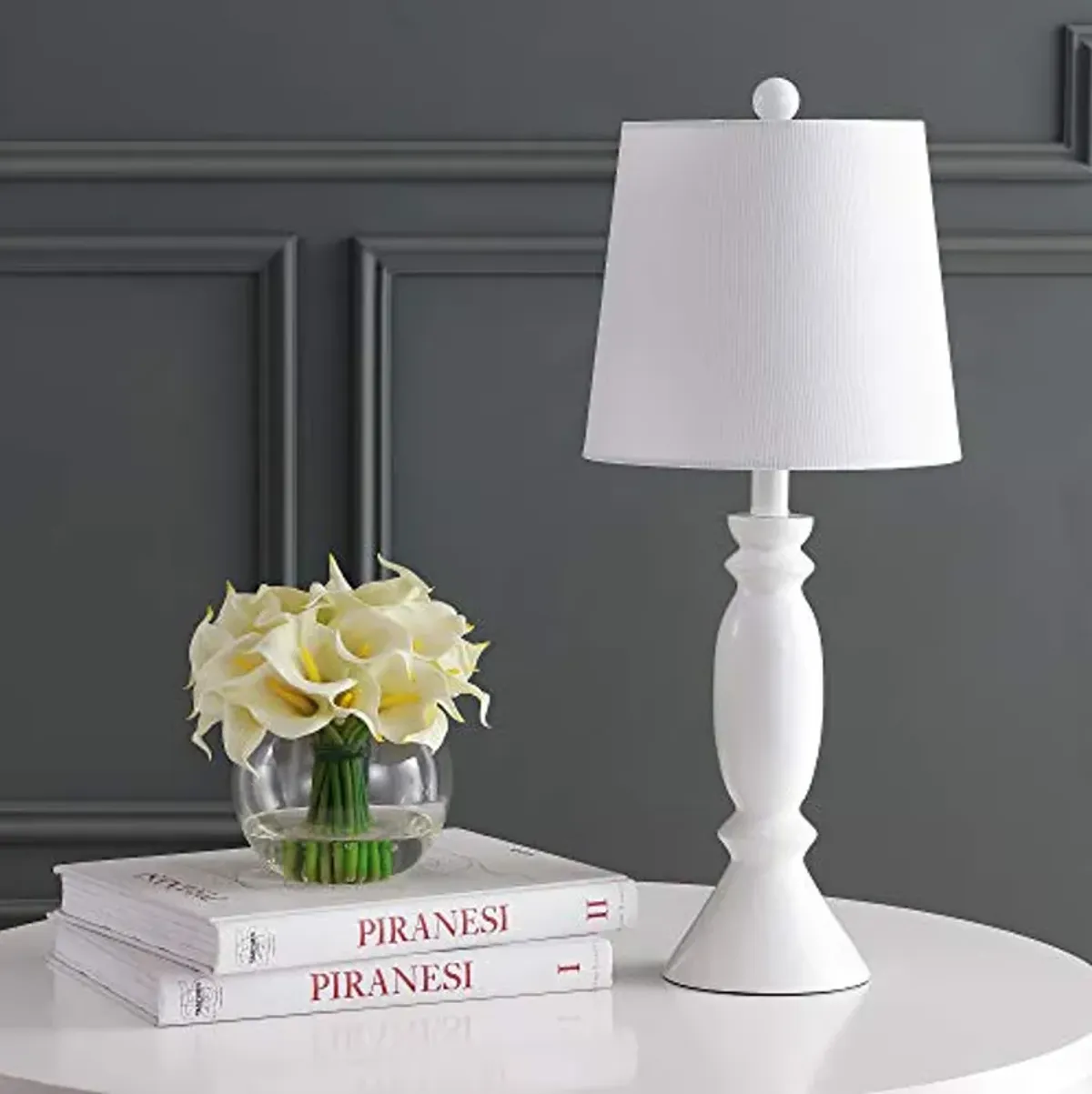SAFAVIEH Lighting Collection Kian Modern Contemporary Farmhouse White 24-inch Bedroom Living Room Home Office Desk Nightstand Table Lamp (LED Bulb Included)