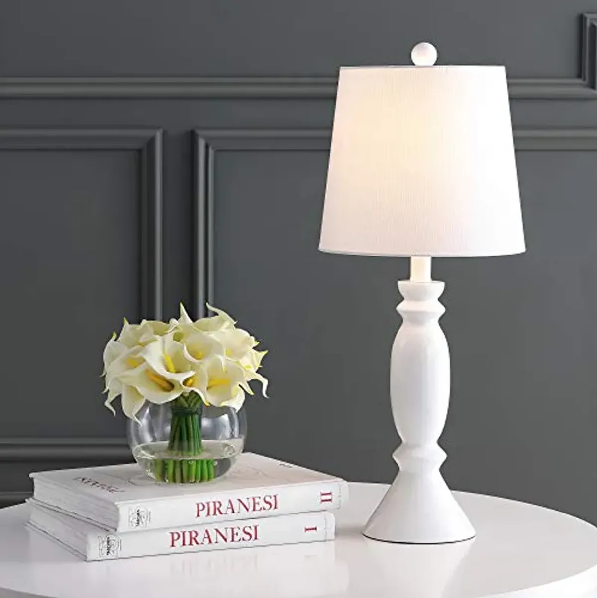 SAFAVIEH Lighting Collection Kian Modern Contemporary Farmhouse White 24-inch Bedroom Living Room Home Office Desk Nightstand Table Lamp (LED Bulb Included)