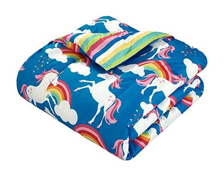 Casa Kids Rainbow and Unicorn Bed in A Bag Set, Twin, Blue