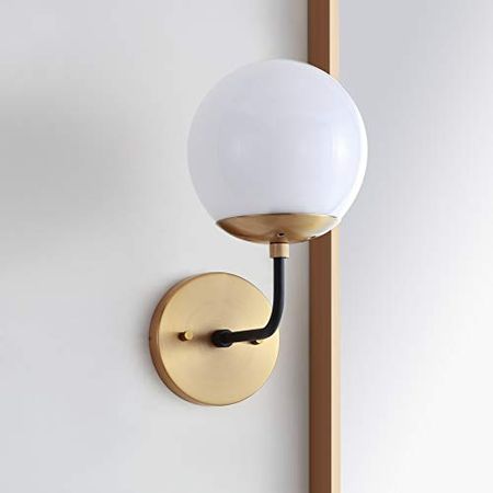 Safavieh SCN4017A Lighting Cayden Brass Gold and Black Wall (LED Bulb Included) Sconce, White