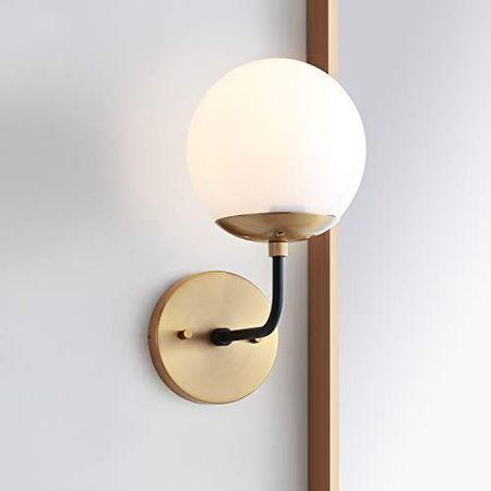 Safavieh SCN4017A Lighting Cayden Brass Gold and Black Wall (LED Bulb Included) Sconce, White