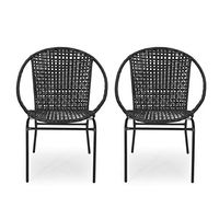 Jacqueline Outdoor Modern Faux Rattan Club Chair (Set of 2), Black
