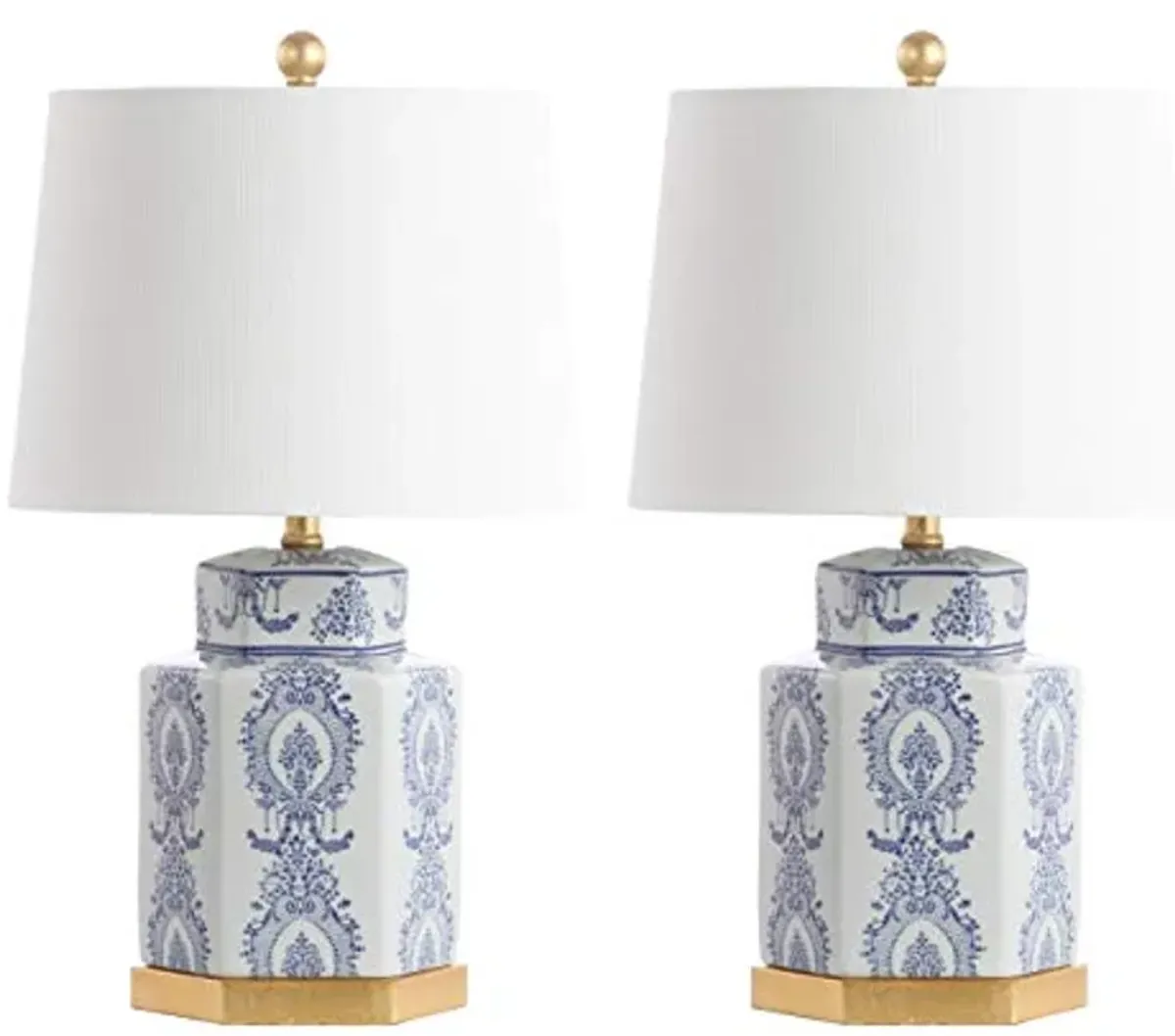 SAFAVIEH Lighting Collection Bodin Blue/ White 23-inch Bedroom Living Room Home Office Desk Nightstand Table Lamp Set of 2 (LED Bulbs Included)