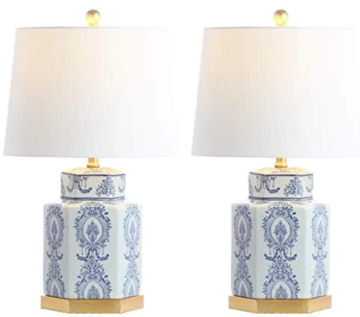 SAFAVIEH Lighting Collection Bodin Blue/ White 23-inch Bedroom Living Room Home Office Desk Nightstand Table Lamp Set of 2 (LED Bulbs Included)