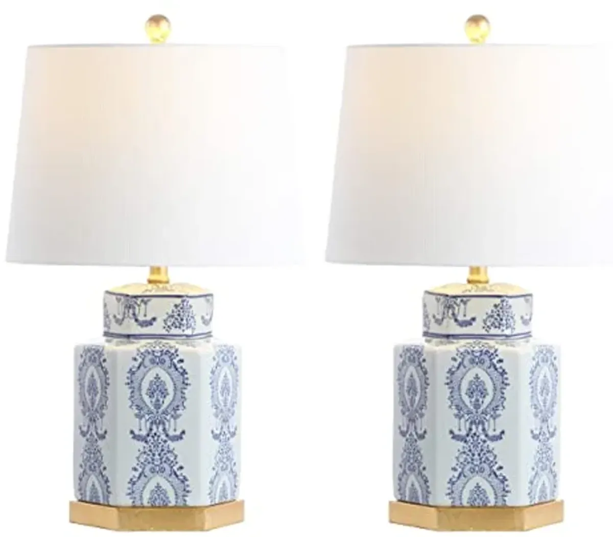SAFAVIEH Lighting Collection Bodin Blue/ White 23-inch Bedroom Living Room Home Office Desk Nightstand Table Lamp Set of 2 (LED Bulbs Included)
