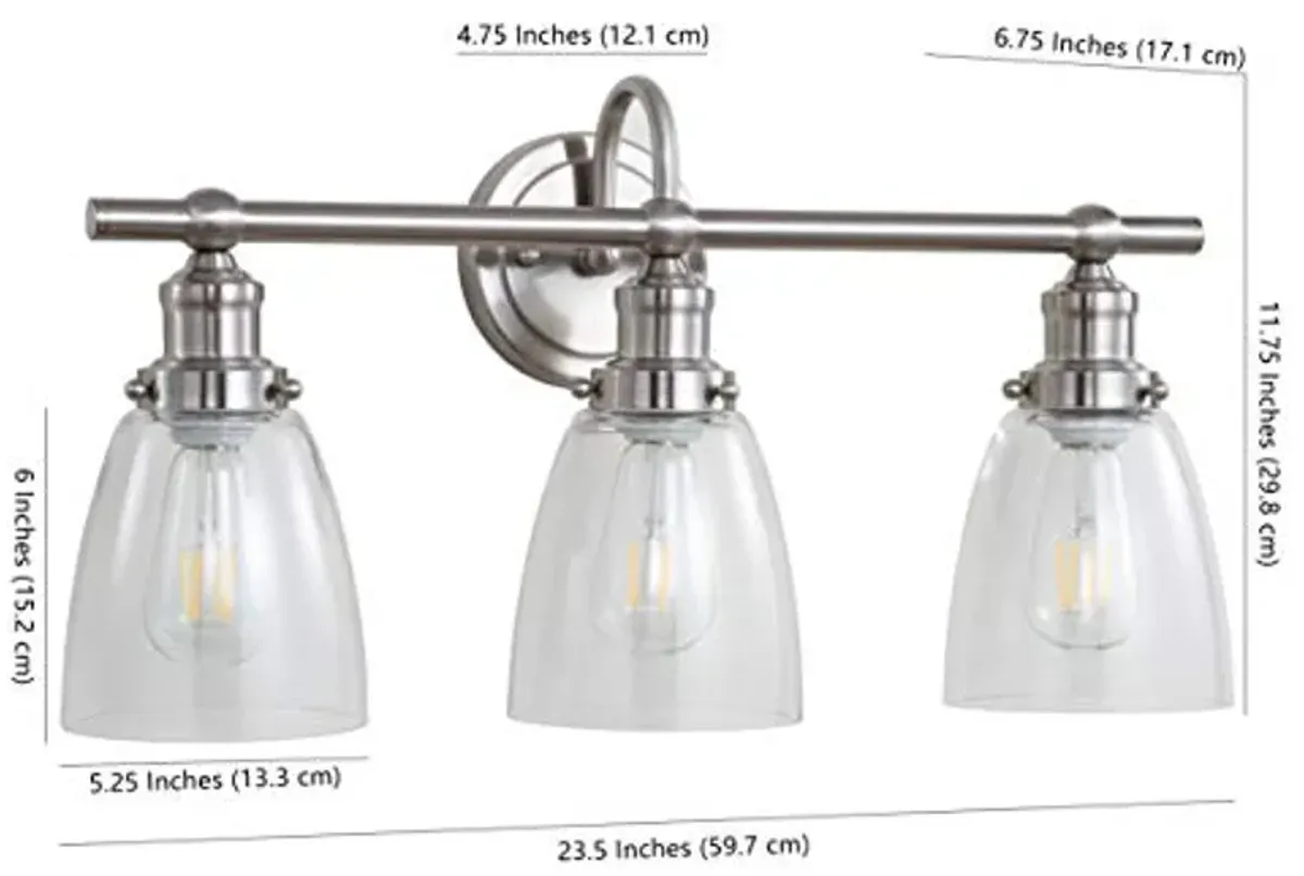 SAFAVIEH SCN4046A Dunes Brush Nickel and Clear 3-Light Bathroom (LED Bulbs Included) Sconce