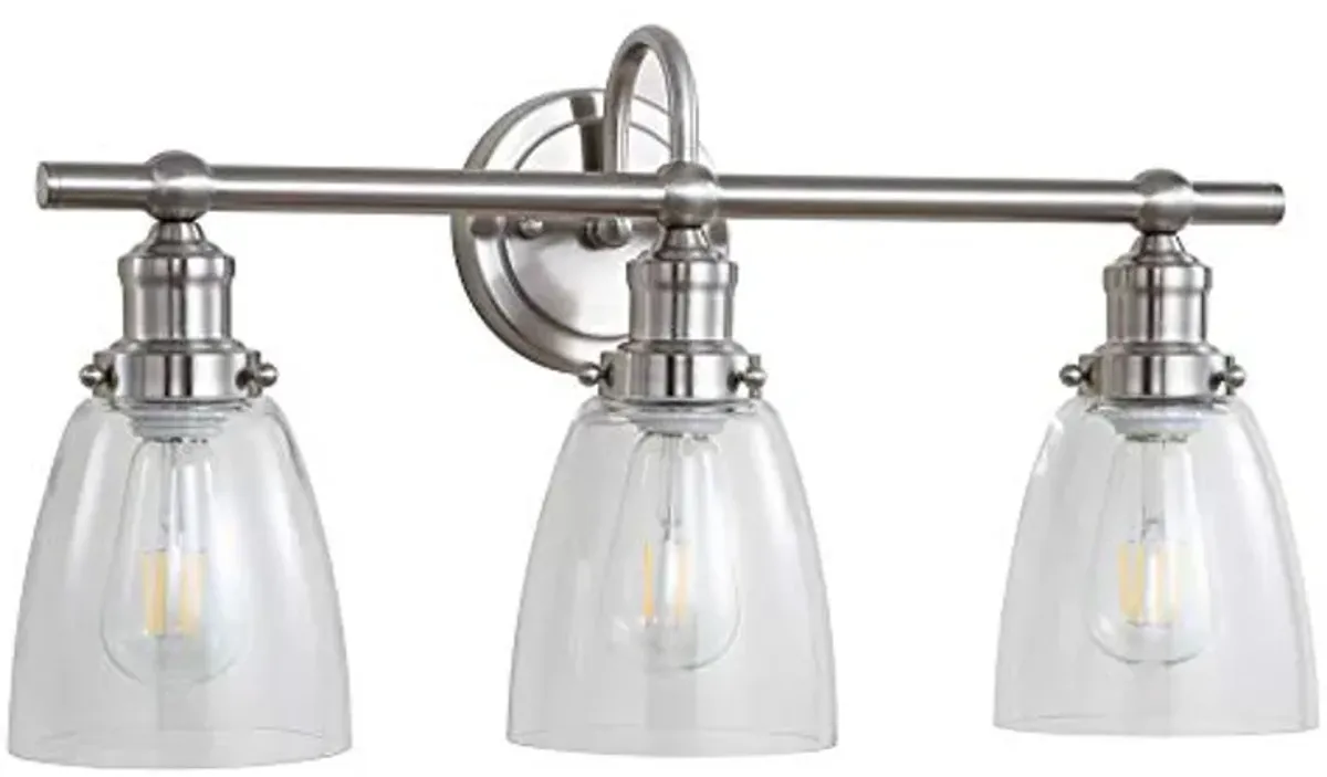 SAFAVIEH SCN4046A Dunes Brush Nickel and Clear 3-Light Bathroom (LED Bulbs Included) Sconce