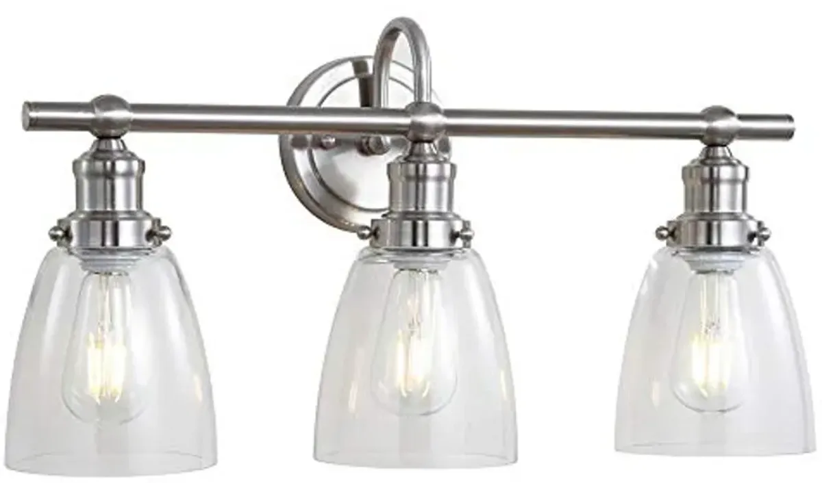 SAFAVIEH SCN4046A Dunes Brush Nickel and Clear 3-Light Bathroom (LED Bulbs Included) Sconce