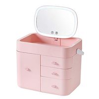 Lighted Makeup Mirror with Storage Box Touch Screen Dimming Batteries or USB Charging 180° Rotation Home Storage Box Vanity Mirror