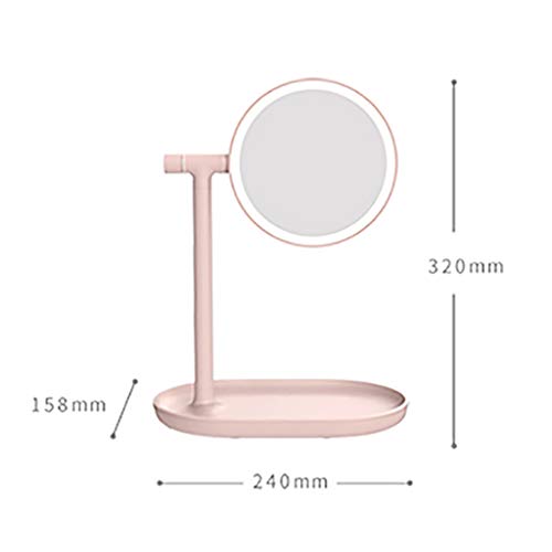 Desktop Mirror Lighted Tabletop Vanity Mirror Adjustable Height with Lights Rotates 360° Home Dormitory USB Charging Double-Sided Makeup Mirror