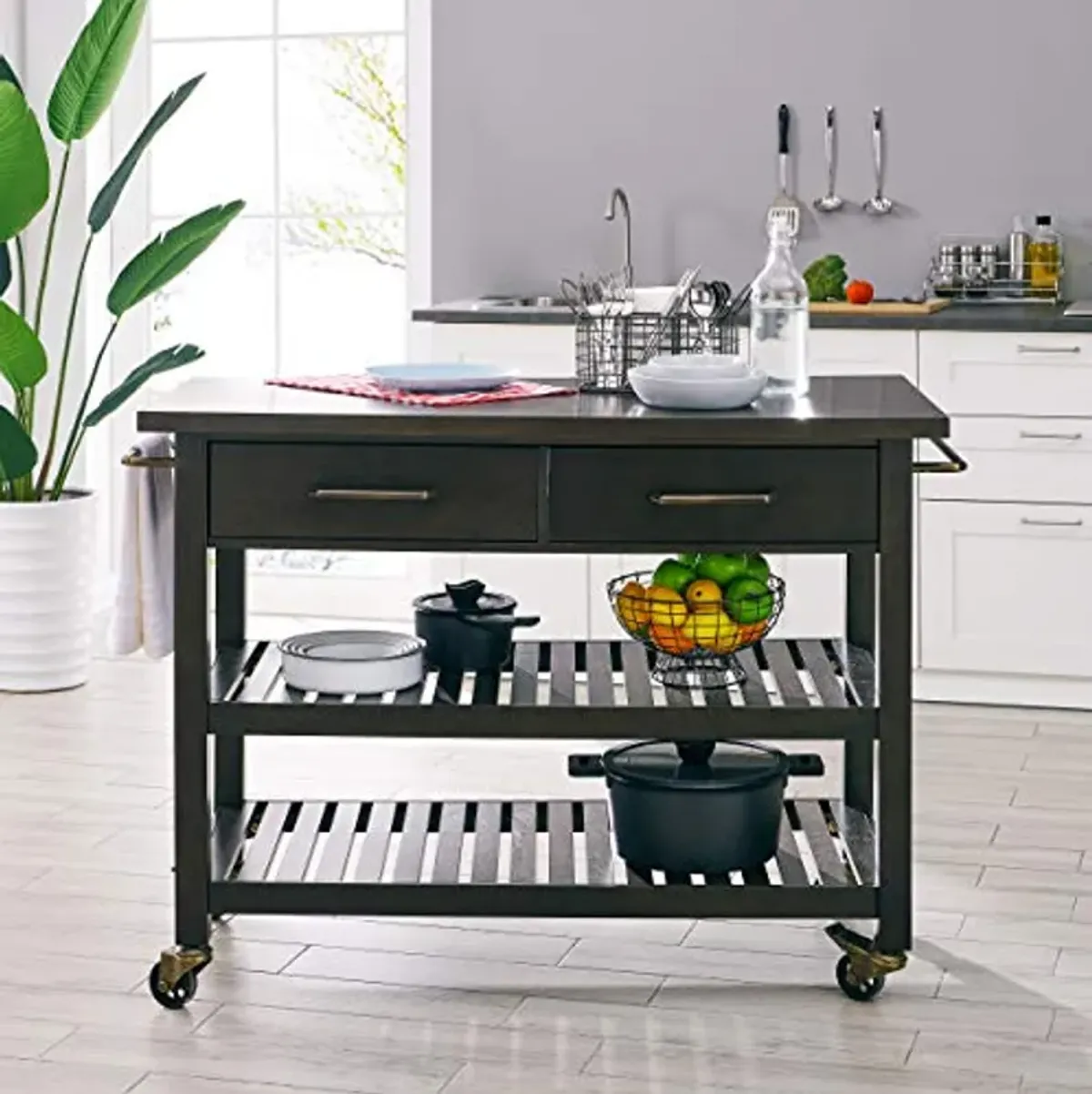 SEI Furniture Havelock Modern Farmhouse Rolling Kitchen Island