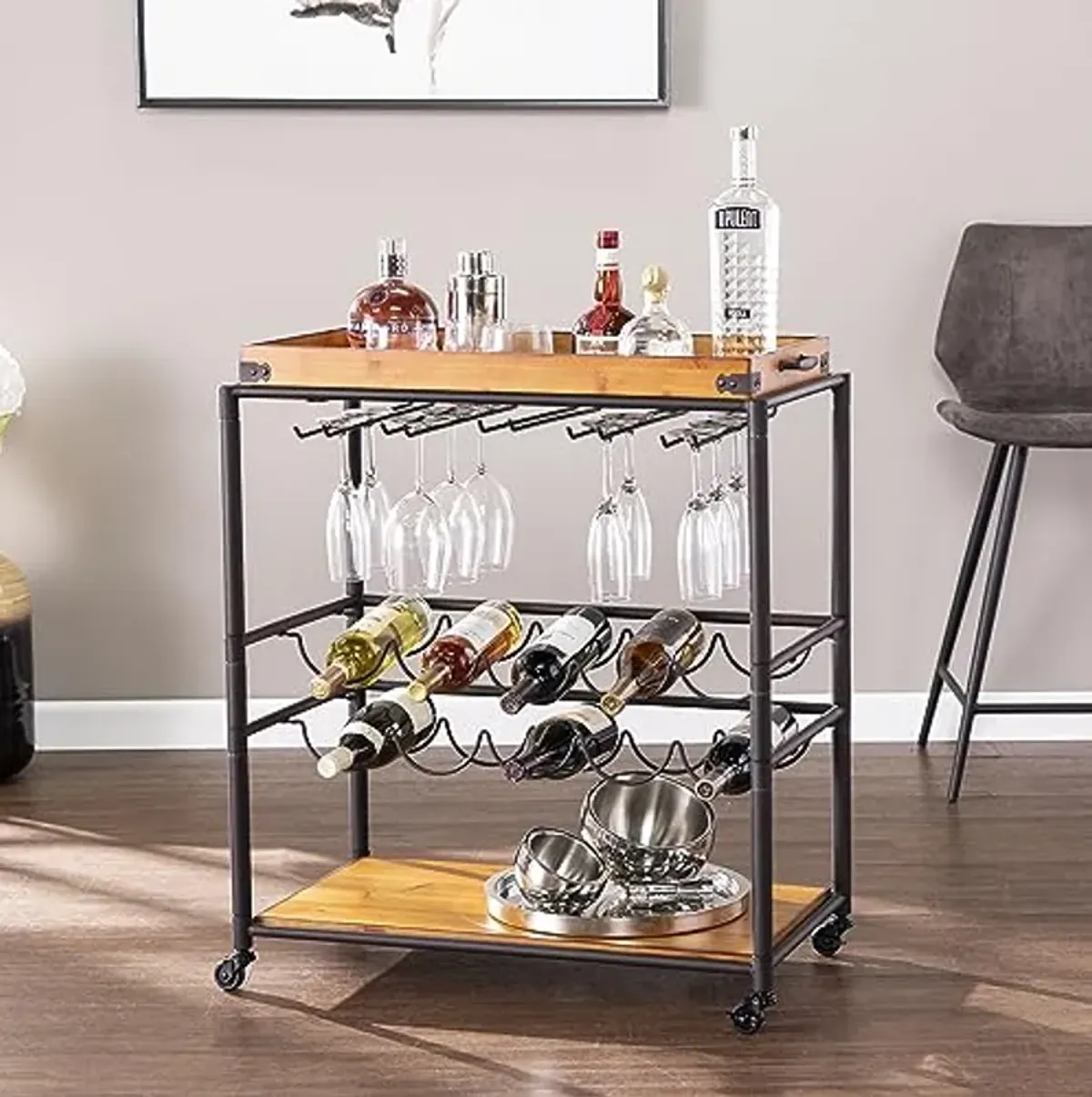 SEI Furniture Southern Enterprises Mayson Bar Cart, Black/Natural