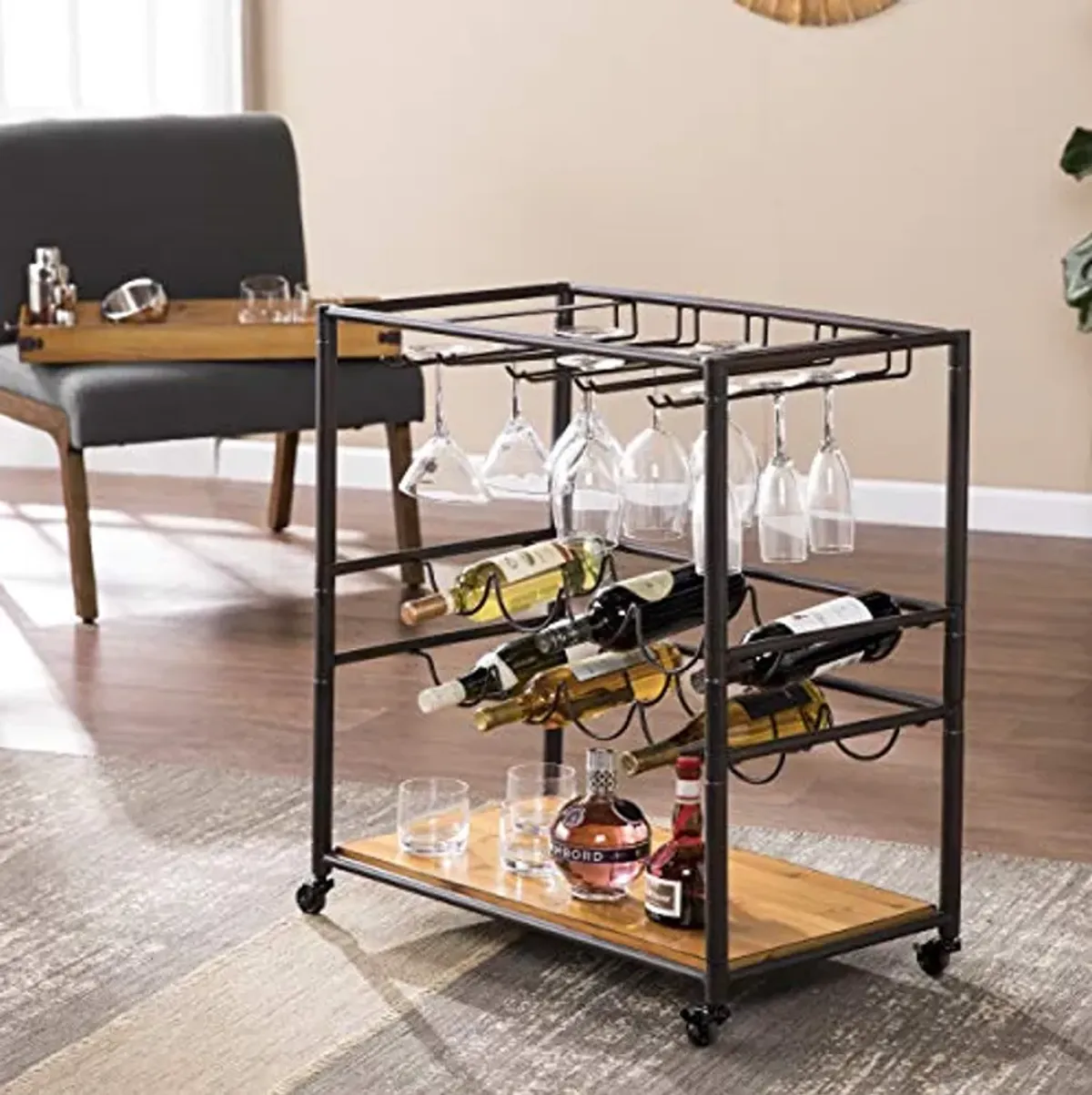 SEI Furniture Southern Enterprises Mayson Bar Cart, Black/Natural